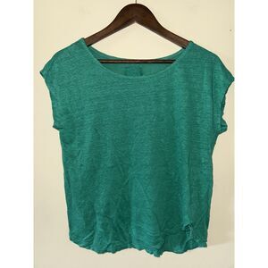 Sigrid Olsen 100% Linen Cap Sleeve Top Green Boxy Tee